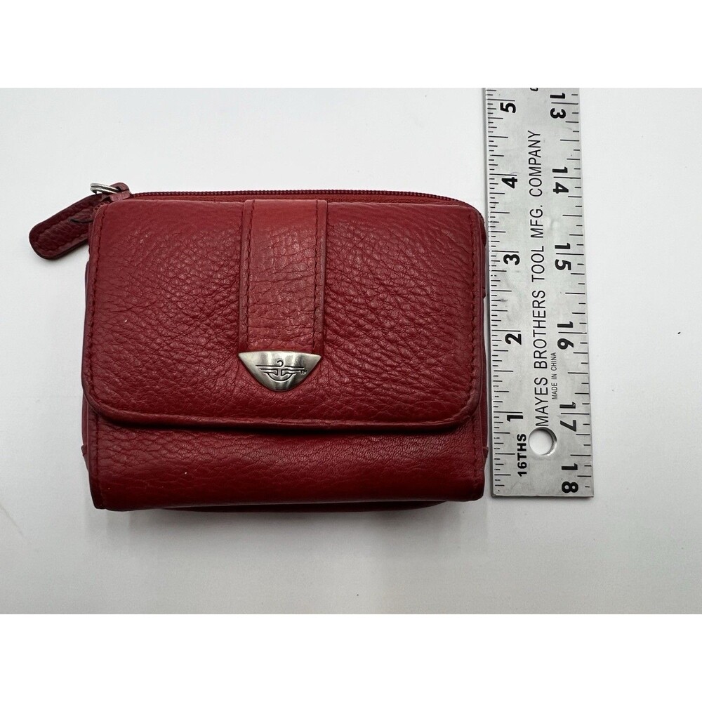 Vintage Dockers genuine Red Pebbles leather Bifold Compact Wallet Snap Flap